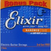 Elixir Snaren voor Electrische Gitaar Nanoweb 09-42 3-Pack